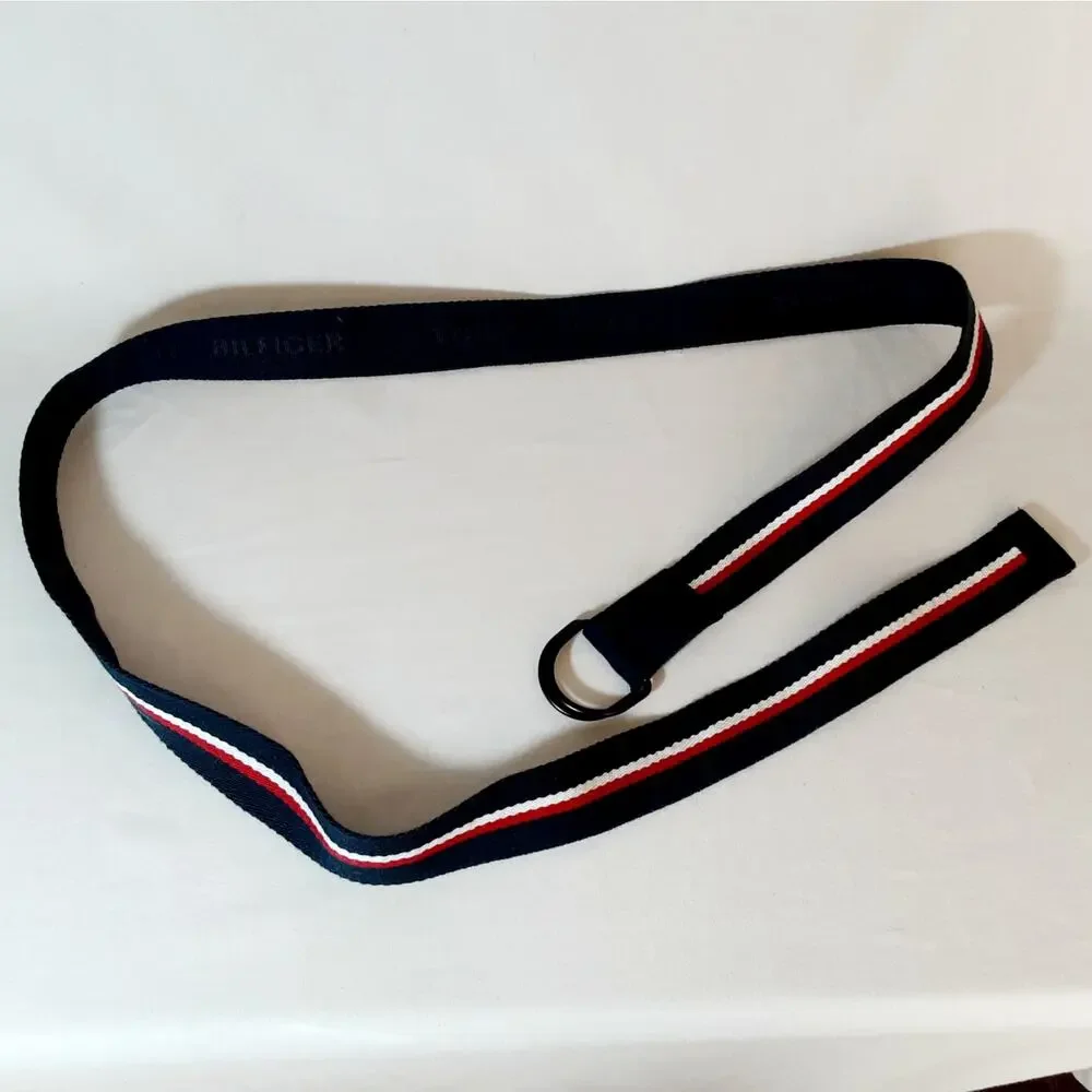 💎Tommy Hilfiger Red White Blue Stripe Soft Canvas Belt One Size
